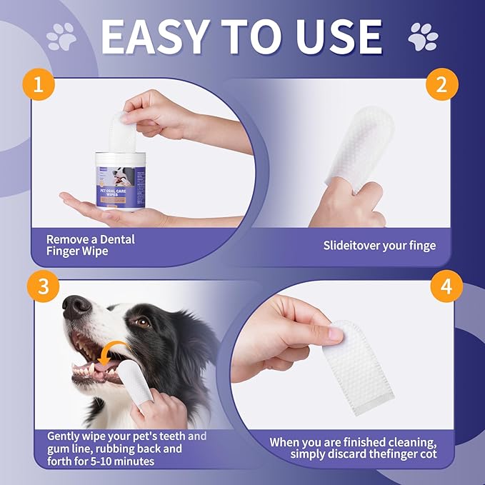 Dog & Cat Teeth Cleaning Wipes – Dog Breath Freshener & Dental Wipes for Dogs Teeth, No-Rinse Toothbrush & Toothpaste Alternative, Cat Dental Care, Puppy Tooth Brushing Kit (50 Count)