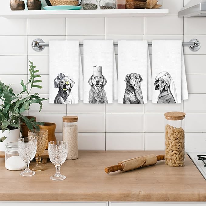 Funny Golden Retriever Bathroom Hand Towels, Gifts for Golden Retriever Lovers, Dog Bathroom Decor, Funny Dog Hand Towels for Bath Room Washroom Spa Gym Yoga, 16x24 Inch Set of 4