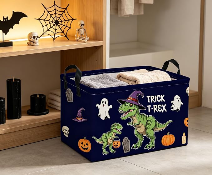 Rectangle Kids Baskets Halloween dinosaur Basket Cute Storage Bin Fish Box for Room Decor Gift Basket(Halloween dinosaur)