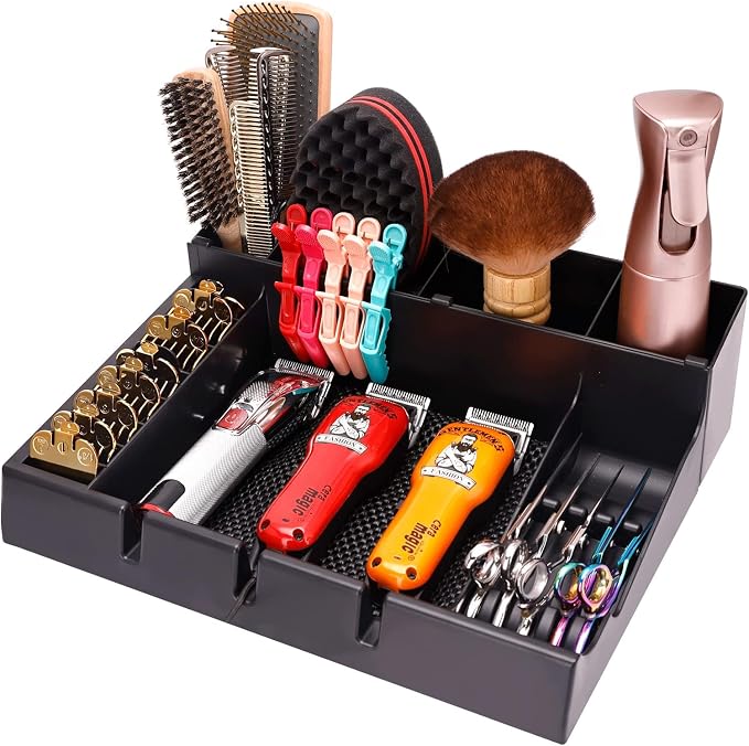 Barber Clipper Organizer Barber Tools Tray Salon Hairdressing Clipper Scissors Rack Holder Storag Scissors Holder Blade Rack Storage Tray for Clipper Guard Holder (Assemble)