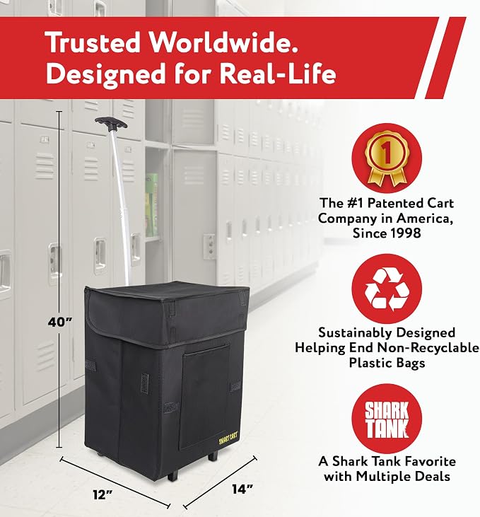 dbest products Bigger Smart Cart, Black Collapsible Rolling Utility Cart Basket Grocery Shopping Teacher Hobby Craft Art
