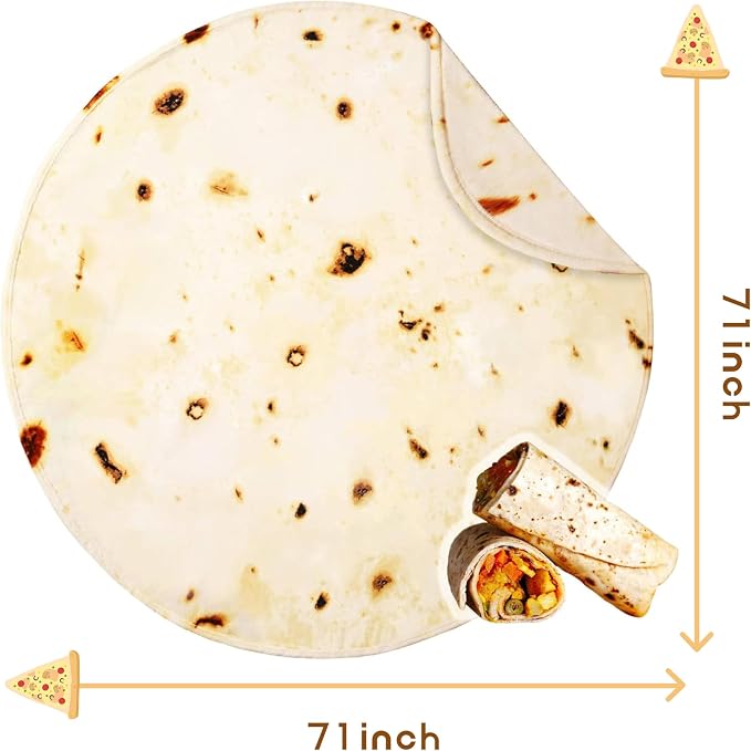 Bnuitland 71 Inches Burritos Tortilla Blanket, 300 GSM Giant Funny Gift Throw for Adults, Double Sided Novelty Realistic Super Soft Taco Food Blanket for Bed/Sofa