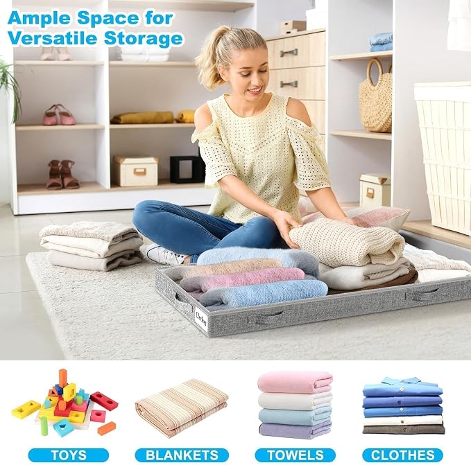 3 Inch Low Profile Under Bed Storage Drawer 4 Pack, Lightweight Underbed Clothes Storage Container Bins With NO STURCTURE, Shallow Storage Bag for Dorm & Home, With Clear Lids & Water-Resistant Fabric