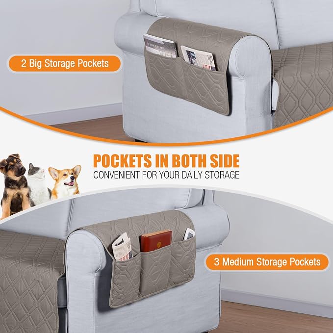 VANSOFY Waterproof Loveseat Couch Cover for Pets, Khaki, 47.2" | Non-Slip, Washable, Utility Pockets, Pet Friendly, Furniture Protector Slipcover for 2 Cushion Couch