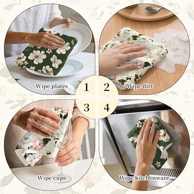 Plant Kitchen Towels Set of 2 - Spring Kitchen Towels fo Drying, Absorbent Microfiber Dish Towel 17x26 Inch, Plant Lover Gifts for Women, Plants Mom Gifts, Decorative Kitchen Towel