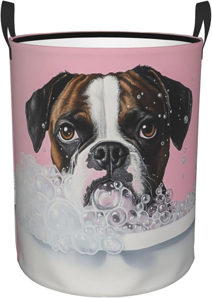 13.8x16.5 Inch Pinks Background Pet bubbles Laundry Basket, 38l | Portable clothing storage basket，foldable with handle, very for laundry rooms, bathrooms, student dormitories, home bedrooms