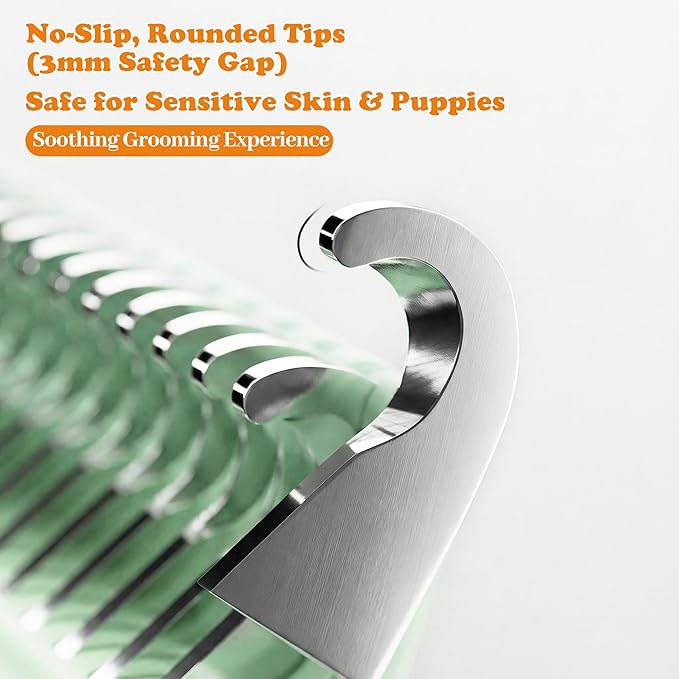 Undercoat Rake & Self-Cleaning Deshedding Brush for Dogs & Cats, Removes Mats & 95% Loose Hair, Grooming Tool for Long Hair Pets - Green