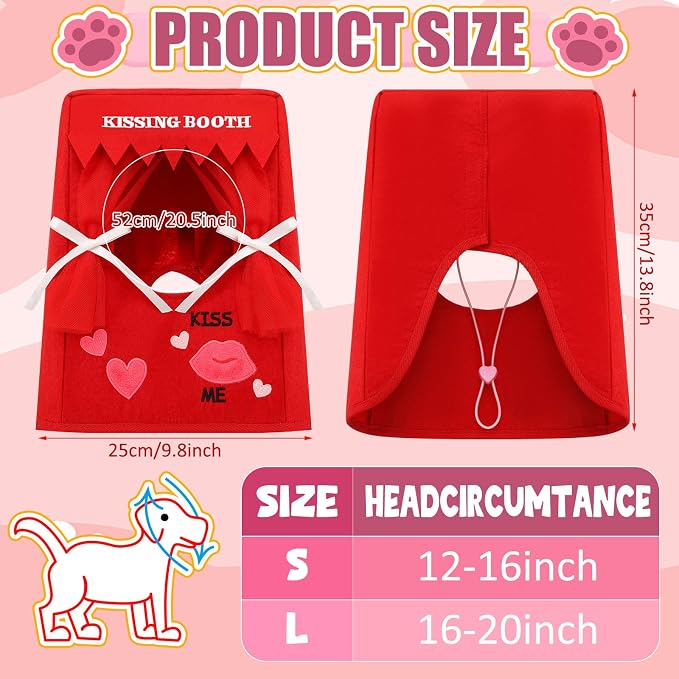Hallowen Dog Kissing Booth Costume Headpiece for Pets, Red, L/XL | Hallowen Pet Headwear for Dogs Cats with Red Fabric Hearts, Valentine Party Birthday Photo Prop, Fun Costume Gift for Pups