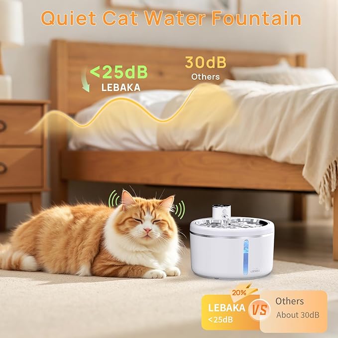 Wireless Cat Water Fountain with [Stainless Steel Tray], 102oz/3L Pet Water Fountain for Cats Inside, Cat Fountain for Drinking with Motion Sensor, Ultra Quiet Pump, Cats & Dogs Gifts (102oz+2Filters)