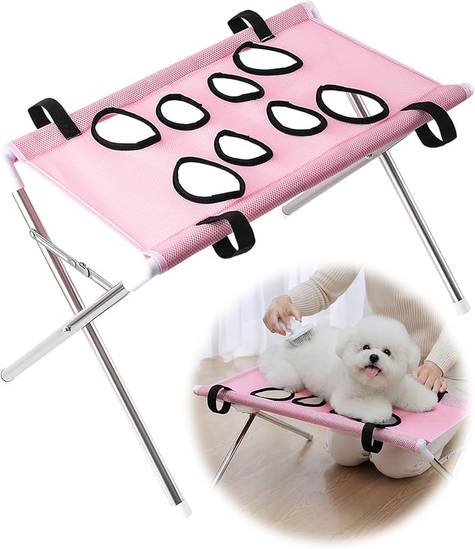 Foldable Dog Grooming Table, Pet Hammock with Stand for Small Dogs & Cats