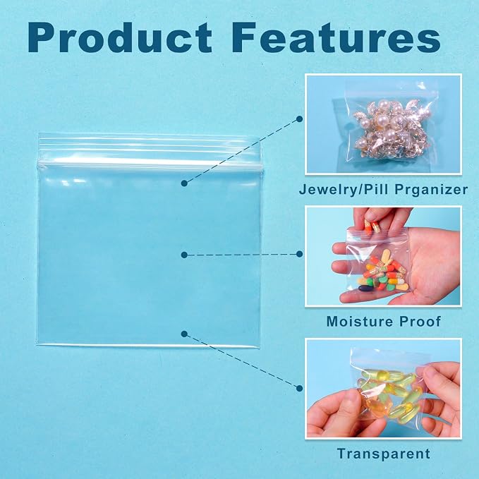 500 Packs Pill Bags 6 mil Sturdy 3x2.75 inch Pill Pouches BPA Free Seal Waterproof Handy Reusable Pill Bags for Travel Small Plastic Bags for Pill Organizer, Jewelry and Small Craft Pieces