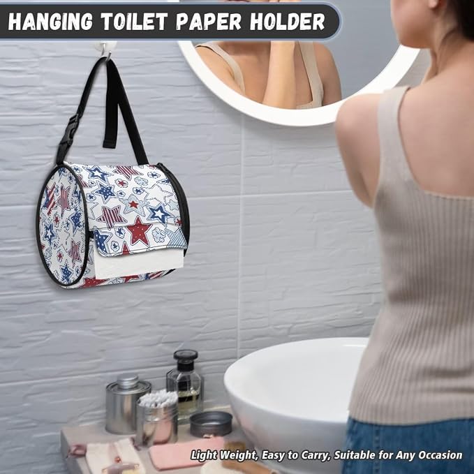 Independence Day Motif Paper Towel Holder Water Resistant Tissue Dispenser with Adjustable Strap, Collapsible Hanging Toilet Paper Roll Holder for Kitchen,Bathroom,Car Seat,Camping