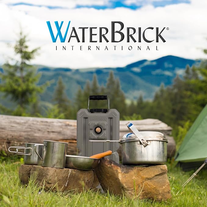 WaterBrick International Water Storage Containers for Emergency Water Storage | 4-Pack of Stackable 3.5 Gallon Water Container Bricks | Food-Grade HDPE Plastic | BPA-Free | STD Tan