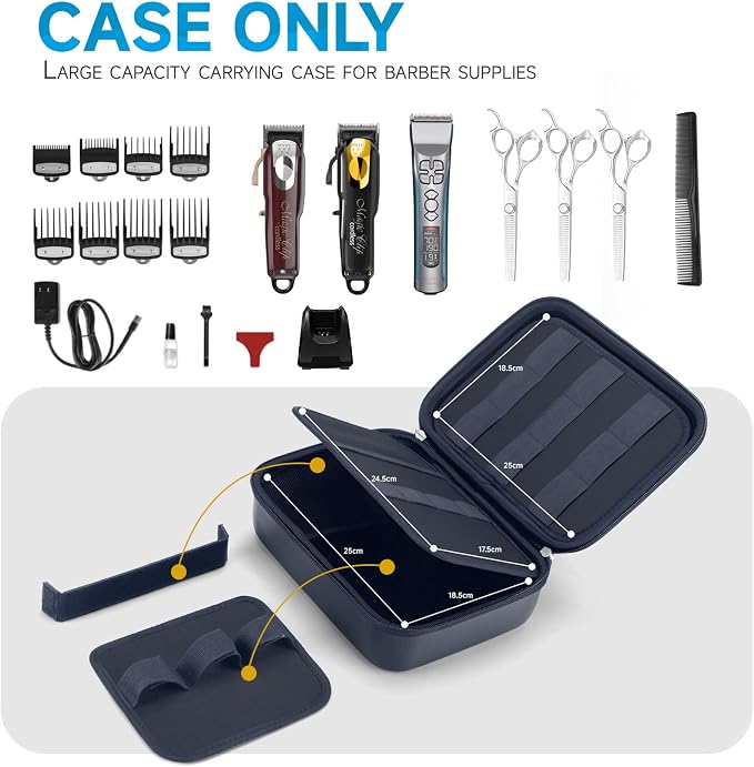 Hard Barber Accessories Case for Hair Clippers Mens Hair Cutting Barber | Barber Supplies Holder, Trimmer Organizer Storage Bag for Hair Cutting, Guard Grooming Kit (PU Navy Blue)