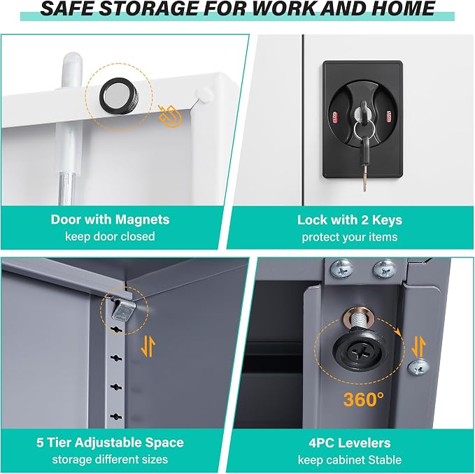 Storage Cabinet with Doors and Shelves,71" Metal Storage Cabinet with Lock Door Adjustable Shelf, Steel Lockers for Office, Home,School,Kitchen,Garage Tool Utility Cabinet