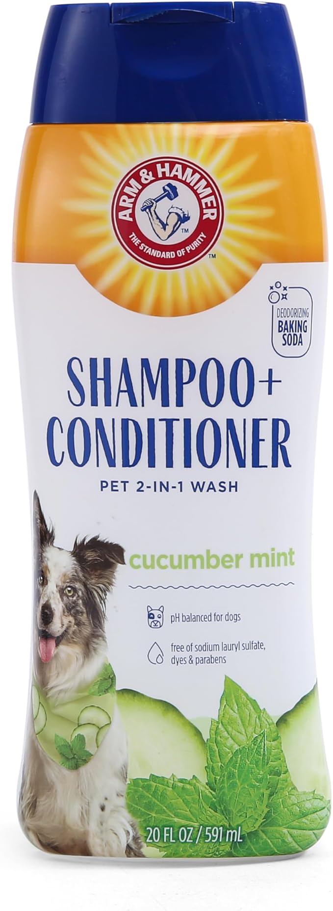 Arm and Hammer for Pets 2-in-1 Dog Shampoo and Conditioner, Cucumber Mint - Odor-Eliminating Baking Soda Formula for Clean, Fresh, Fully Conditioned Dog Coats, 20 Fl Oz - 2 Pack