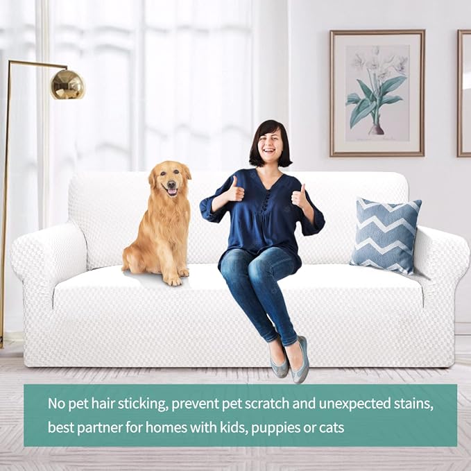 YEMYHOM Couch Cover Latest Jacquard Design High Stretch Extra Large Sofa Covers Pet Dog Cat Proof Oversized Slipcover Non Slip Magic Elastic Furniture Protector (X Large, White)
