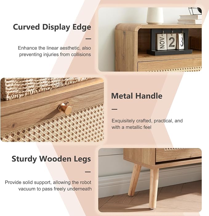 Rattan Shoe Cabinet with 2 Flip Drawers, 16 Pairs Narrow Shoe Storage Cabinet for Entryway Freestanding Hidden Shoe Rack, Modern Slim Wood Shoe Organizer for Hallway, Natural