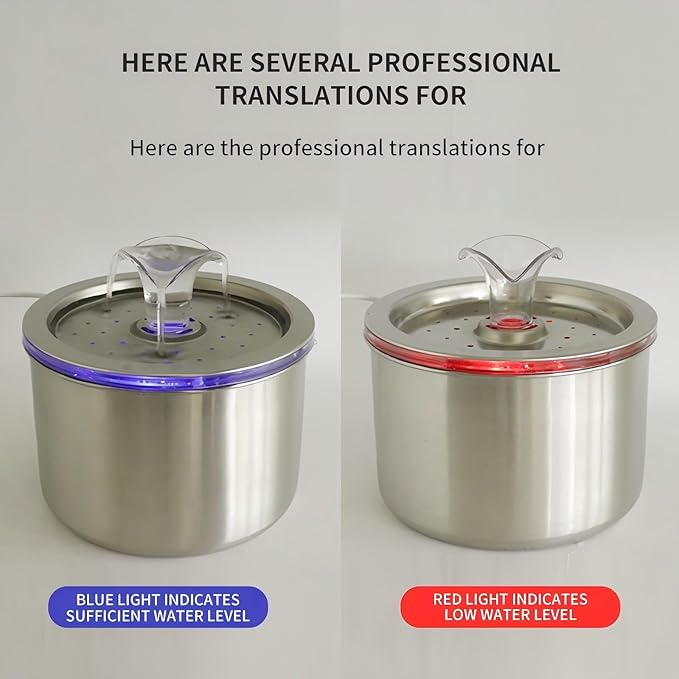 74oz/2.2L Stainless Steel Cat Water Fountain, Automatic Pet Water Dispenser for Cats and Small Dogs, 304 Stainless Steel, Ultra-Quiet Pump, Night Light, Auto Shut-Off for Water Shortage