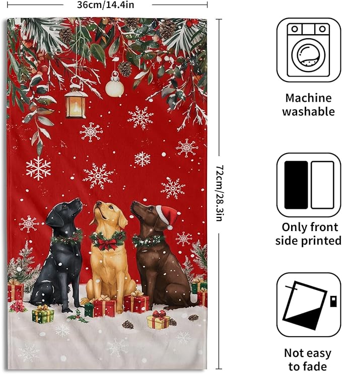 Giwawa Christmas Dog Towel Set of 2, Xmas Snow Pine Cones Funny Puppy Decorative Hand Towels, Winter Snowflake Presents Soft Microfiber Face Towel Washcloth for Bathroom Guest Gym Spa Hotel