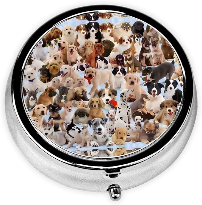 Cute Pet Dogs 3 Compartment Medicine Pill Case, Printed Travel Pill Box for Purse & Pocket, Cute Portable Pill Organizer Box Medicine Vitamin Holder Organizer