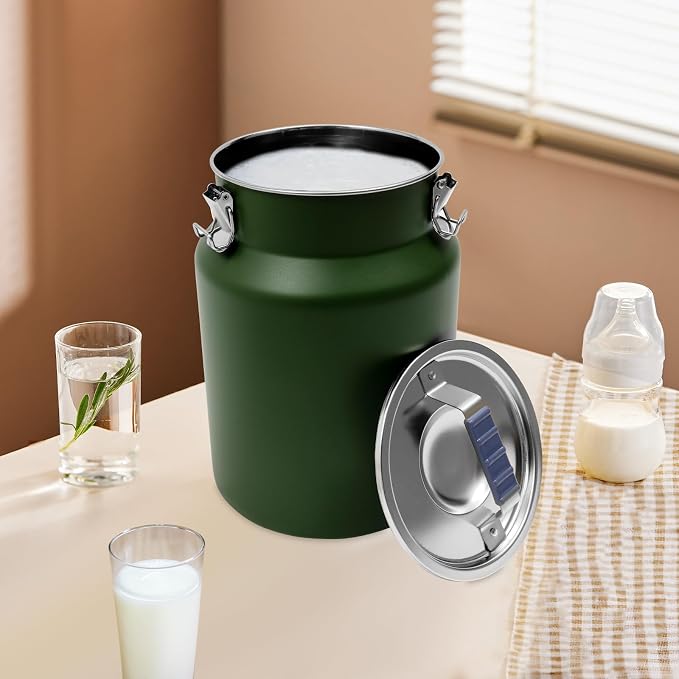 12L Stainless Steel Rice Storage Container with Airtight Lid&Handle, Green | Secure 3-Buckle Locking Lid, Portable Handle and Wide Opening, Stores Rice, Flour, Pet Food, Tea, Oil, Milk, Grains