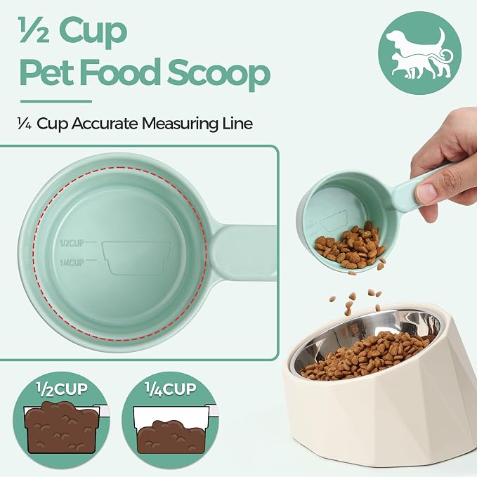 ComSaf Dog Food Scoop 1/2 Cup, Pet Food Measuring Cup for Dogs and Cats | Pet Food Scooper, Half-Cup Portion Measure, Long Handle, Dry Kibble, Multi-Pet Feed Portions, Dishwasher Safe