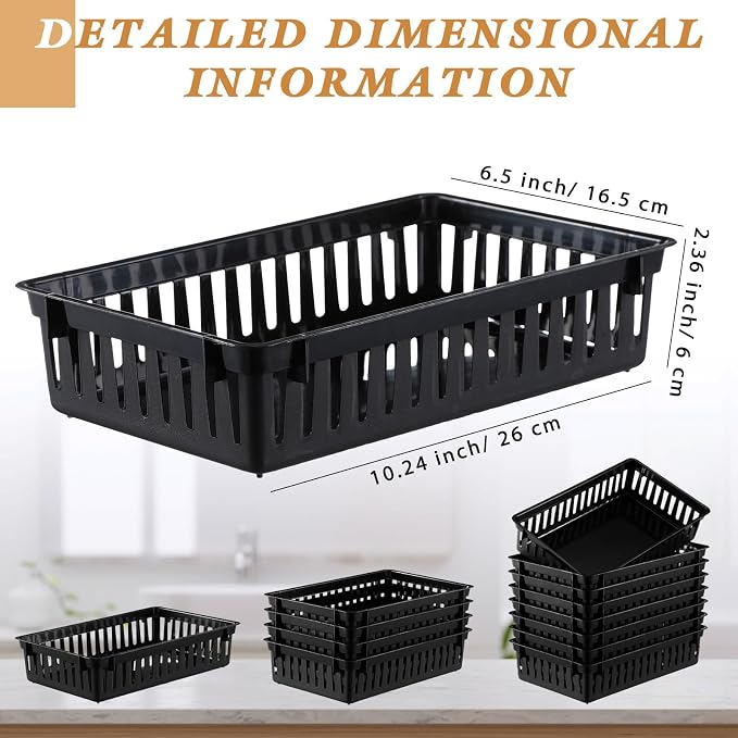 Wenqik Set of 12 Small Plastic Baskets for Organizing, Black