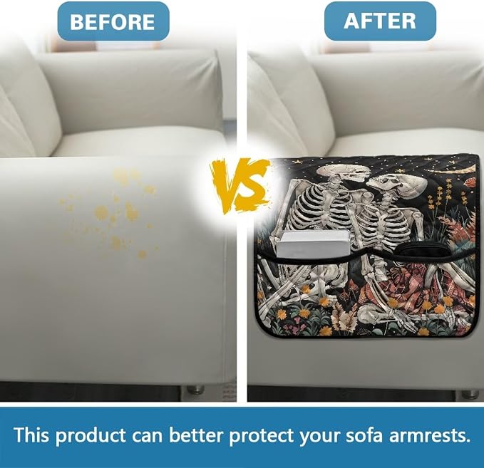 Skull Sofa Arm Covers Couch Arm Rest Covers for Sofa Cat Scratch Proof Slipcover Easy to Clean Armchair Cover Reusable Furniture Protector