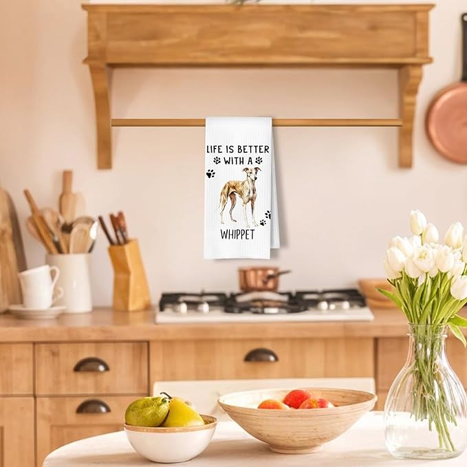 Whippet Dog Kitchen Towels, Whippet Lover Gifts Dish Tea Towels for Kitchen Decor, Dog Mom Dad Gifts Decorative Hand Towel for Bathroom, 16x24 Inches