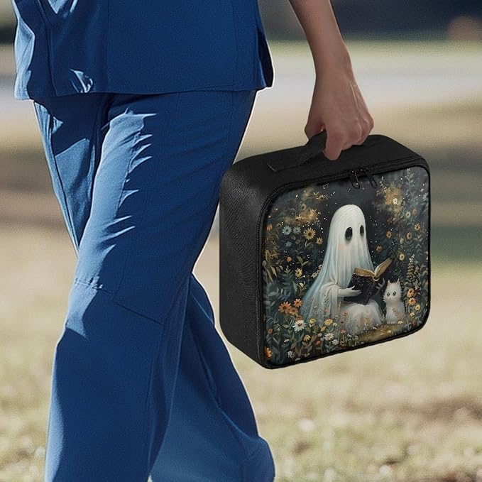 Emergency Kit Bag First Aid Cute Ghost Floral Empty First Aid Bag for Workplace Church and Home Preparedness Built with Abrasion-Resistant Fabric