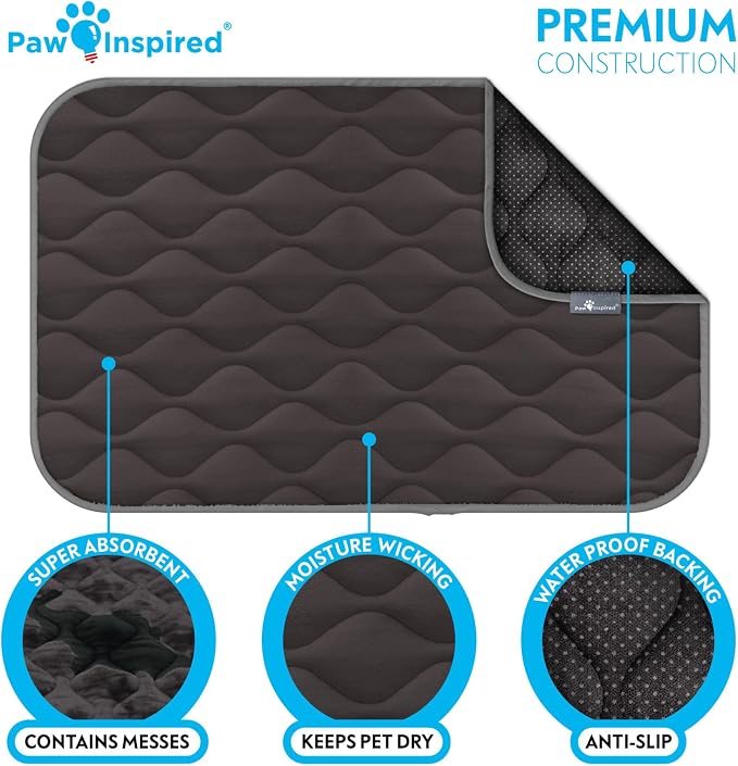 Paw Inspired Washable Padded Crate Mats for Dogs, Gray, 35x22 Inch | Fits 36-inch Kennels, Leakproof, Waterproof Bottom, Plush Dog Pad, Pet Bed