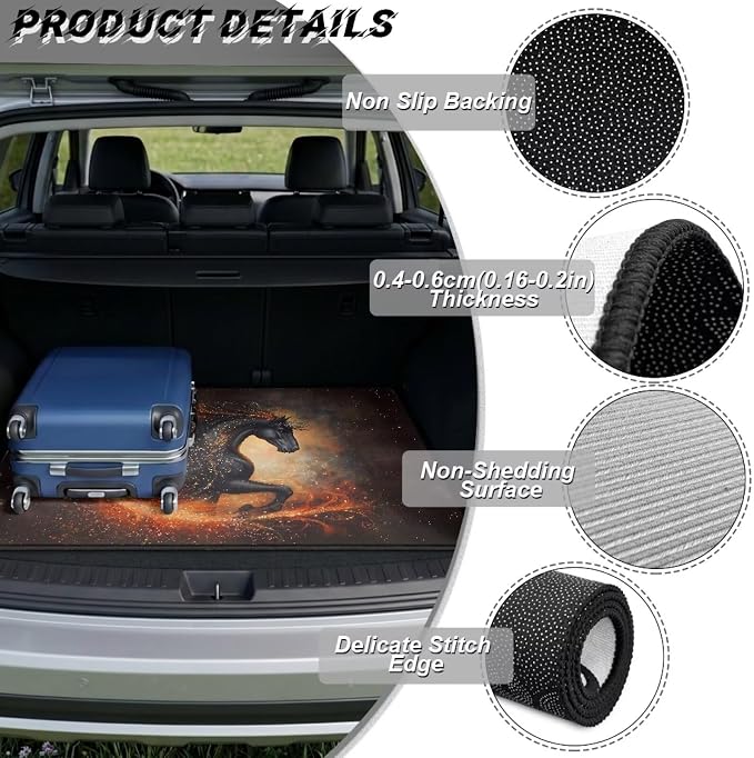 Universal Car Trunk Mat Black Horse Cargo Liners All Weather Trunk Protection Cargo Liner Rear Trunk Liner Floor Mats for Most Cars SUV Vehicles