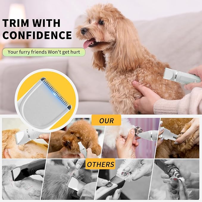 Dog Hair Clippers Grooming Kit and Paw Trimmer Nail Grinder Quiet,Dog Trimmer for Grooming,4-in-1 Rechargeable Cordless Low Noise Dog Shaver Grooming for Dogs Pets Cats(White)