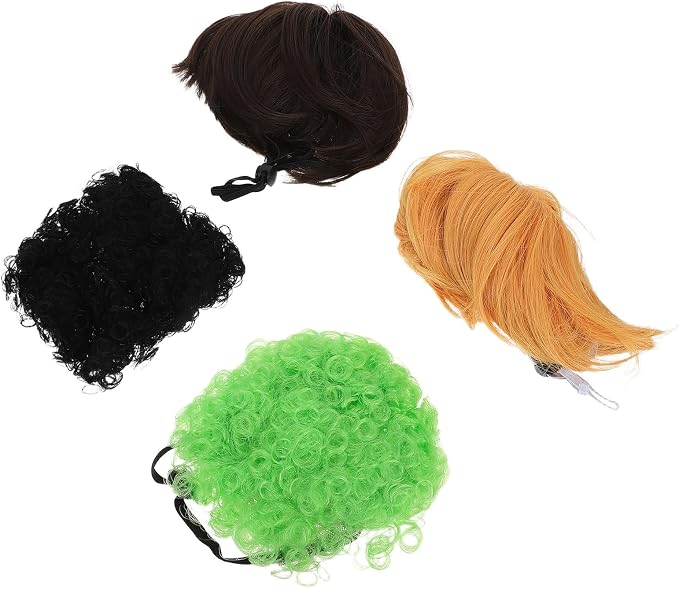 Toddmomy 4pcs Funny Pet Costume Wigs for Dogs and Cats, Soft Removable Role Play Wigs Adjustable Straps for Holiday Dress up Parties and Festive Costumes