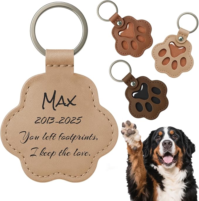 Personalized Pet Memorial Gifts for Dogs - Custom Name Paw-Shaped Leather Keychain, Refillable Keepsake for Bag or Key