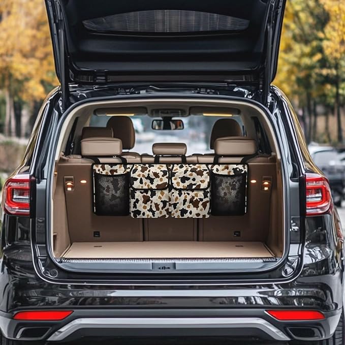 Cow Print Car Organizers Storage Bag - Dust-Proof Hanging Trunk Organizer, Back Seat Truck Sedan SUV Accessories