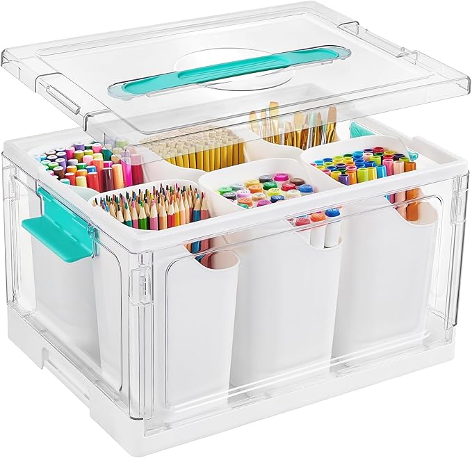 Vtopmart 24 QT Clear Plastic Craft Organizer with Detachable Inserts,1 Pack | 6 Detachable Inserts for Flexible Sorting, Art Supply and Tool Storage Box for Craft, Crayon, Pencils and Creative Materials