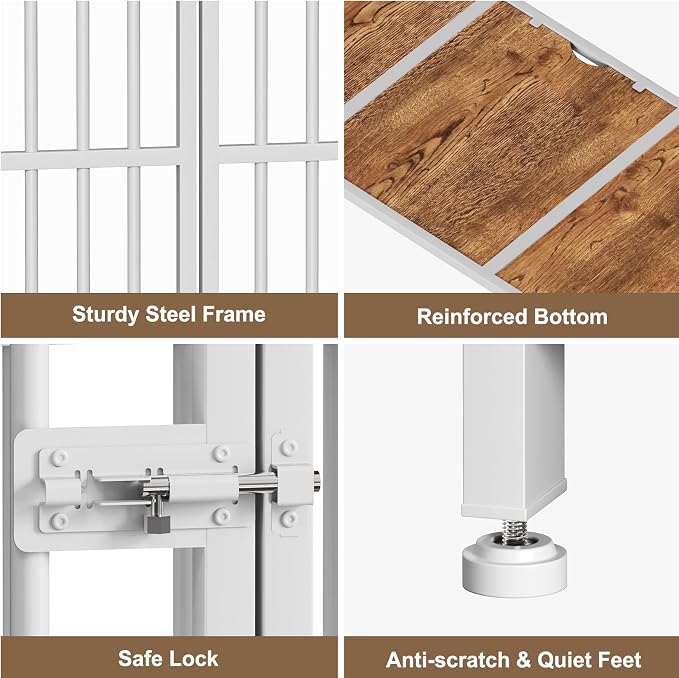Easycom 27" Foldable Dog Crate Furniture, No Assembly, White & Beech | Decorative Wooden Dog Kennel Indoor With Adjustable Bowls and Name Tag, Small Dogs (Under 20 lbs), End Table