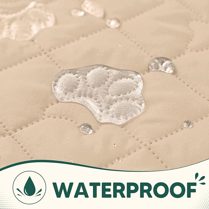 PAWFINITY Waterproof Couch Covers for Dogs, Pet Blanket for Sofa Washable | Paw Print Quilted, Hair Resistant, Anti Cat Scratch, Pee Proof Furniture Protector for 3 Seat Sofa and Bed, 30x80 Inch, Beige