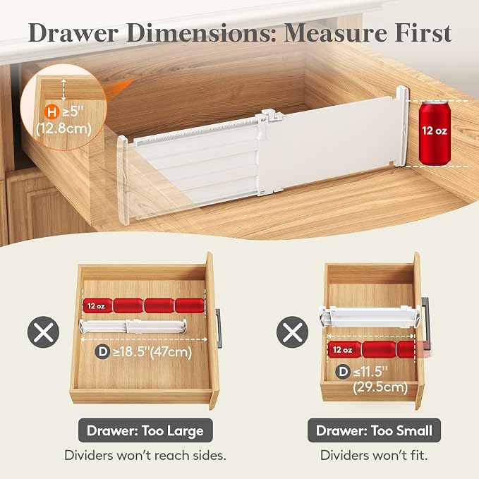 Lifewit 5" Tall Drawer Dividers, Adjustable Deep Drawer Organizer Clothes | 11.5"-18.5" Expandable Plastic Separators for Dresser, Kitchen, Cabinet, Nursery, Office, Socks & Underwear Storage, 6 Pack