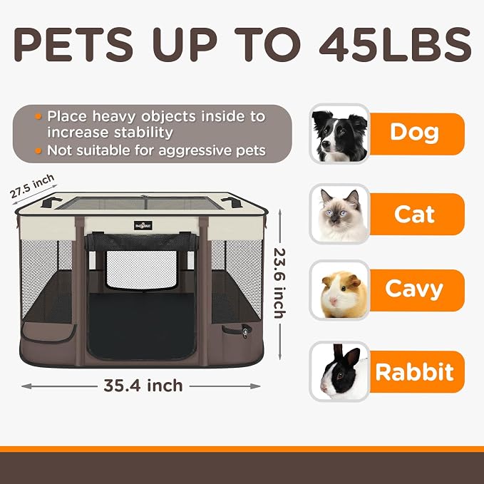 Paw Ballet Foldable Pet Kitten Playpen, Upgrade Waterproof Portable Dog Cat Playpen Kennel Tent for Small Cat Dog, Retractable Shade Cover with Carrying Case, Indoor Outdoor Use for Small Pet.