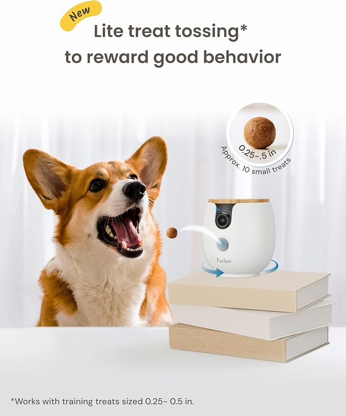Furbo Mini 360° Pet Camera [No Monthly Fee] | Clear 2K QHD Video, 360° Rotating View, Barking/Meowing Alerts, 2-Way Audio, Color Night Vision, Pet Monitoring, No AI Alerts