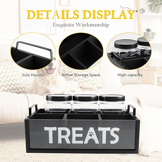 Dog Treat Container cat food container with 3 Jars & Compartments pet treat storage with handle dog treat container for countertop