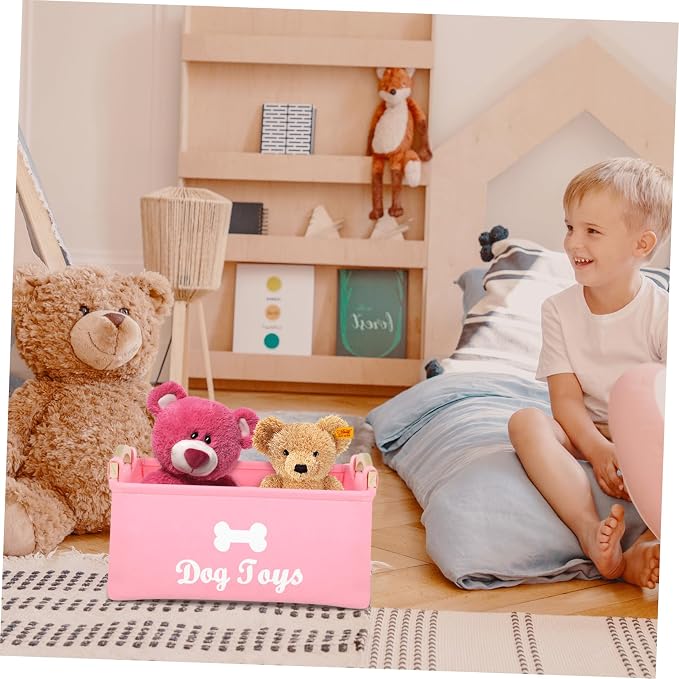 Ciieeo Pink Felt Pet Organizer Box with Handles Lightweight Large Storage Basket for Dog Home Use Decorative and Portable Container for Tidy Spaces