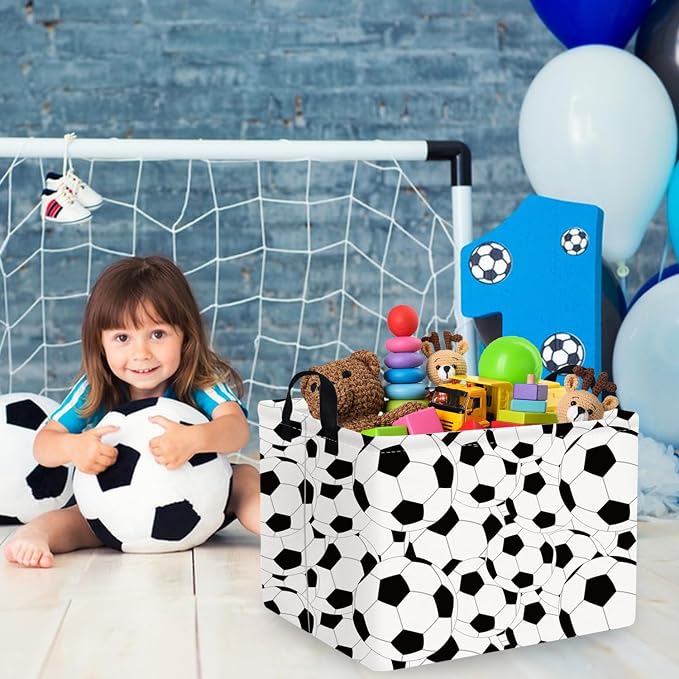 FXOLCSHE Rectangular Easter Soccer Basket,Sports Boys box,Collapsible waterproof college dorm laundry basket,Baby Nursery Hamper,Boys Soccer Room Decor(Big football)