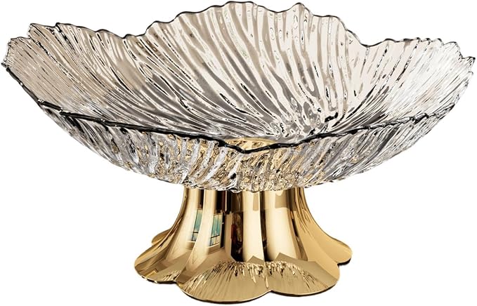 Pedestal Fruit Bowl, Snack Storage Holder, Fruit Tray, Dessert Display Stand, Decorative for Living Room Kitchen Home, E with Gold Base, White