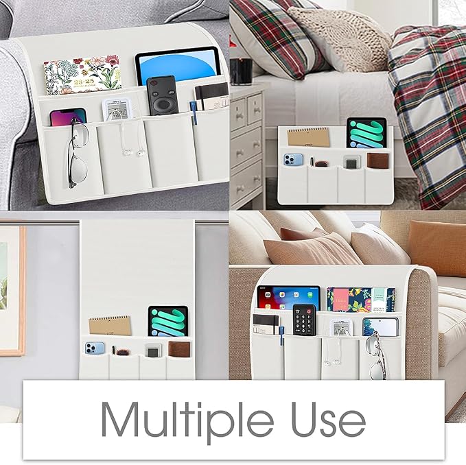 Joywell Armrest Organizer Remote Holder for Recliner Armchair Caddy Couch Sofa Arm Chair Caddie with 6 Pocket Storage for Magazine, Phone, iPad,Off White