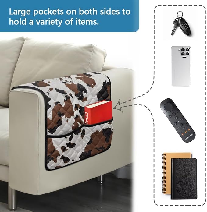 Stretch Couch Arm Covers Breathable Armrest Covers Chairs Arm Cover Easy to Clean, Scratch-Resistant Sofa Arm Protector Cover Home Furniture Decor Cow