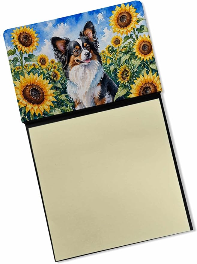 Caroline's Treasures Papillon in Sunflowers Watercolor Sticky Note Holder Refillable Dispenser Desk Accessory 3x3 Pad Gift